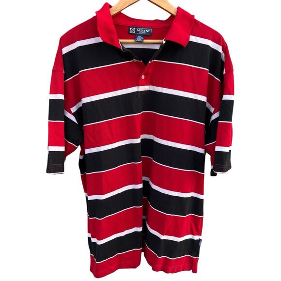 LA Gate Collection Polo Shirt Striped Mens 2XL Red Black Big Tall Short Sleeve - Picture 5 of 5